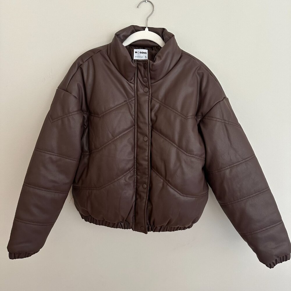 CiSono Brown Faux Leather Puffer Jacket -- Size Small